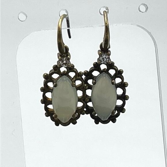 Renata 925 Thai Vermeil Opalite CZ Dangle Drop Earrings 4.5g - Picture 2 of 8